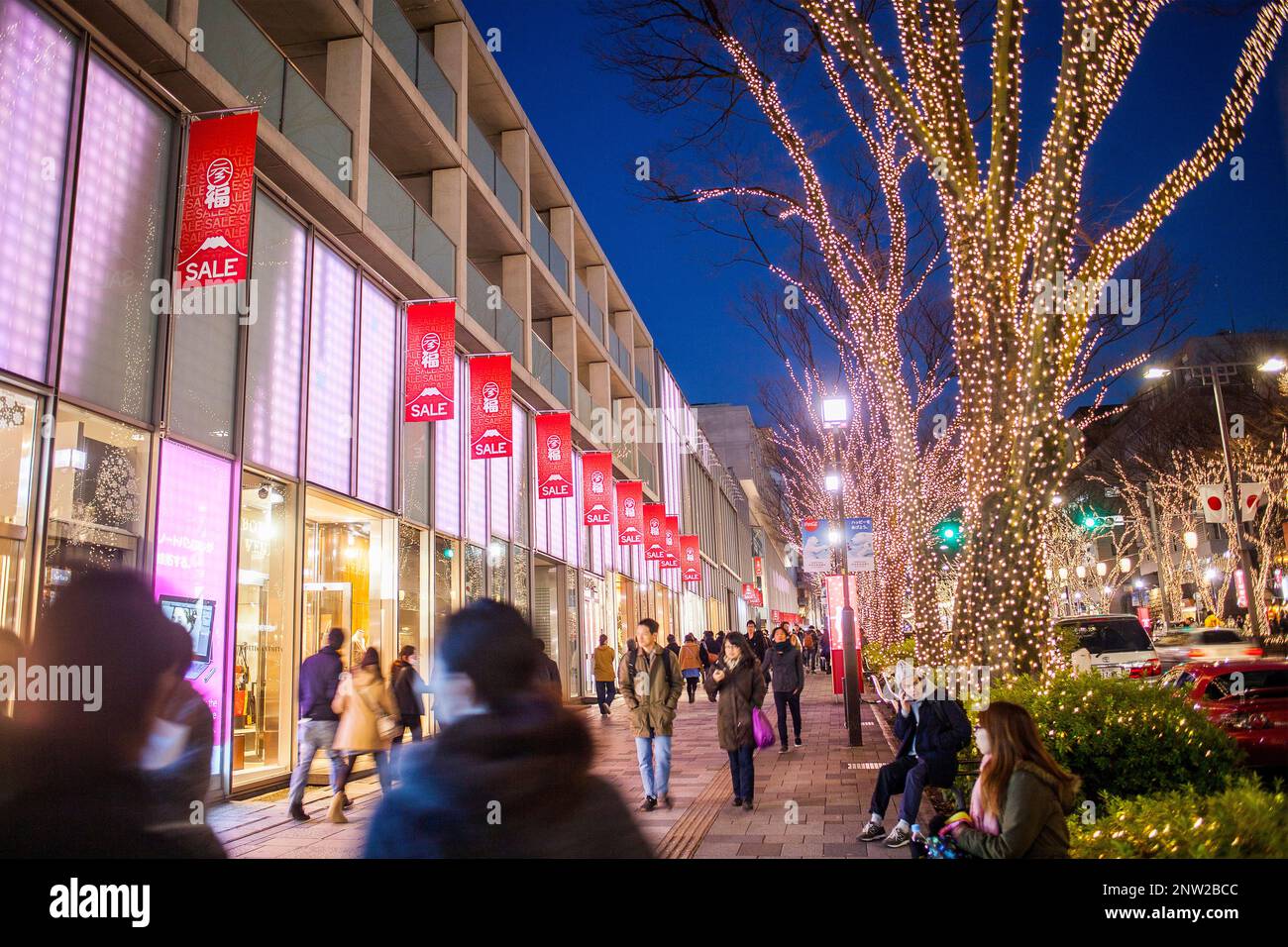 Weihnachtsdekoration in Omotesando Straße, am linken Omotesando Hills Shopping-Mall, entworfen von Tadao Ando, Tokio, Japan. Stockfoto