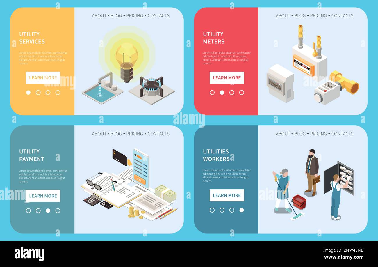 Versorgungsunternehmen erwartet isometrische Banner mit Servicezahlungen und isolierter Vektordarstellung für Haushaltsartikel Stock Vektor