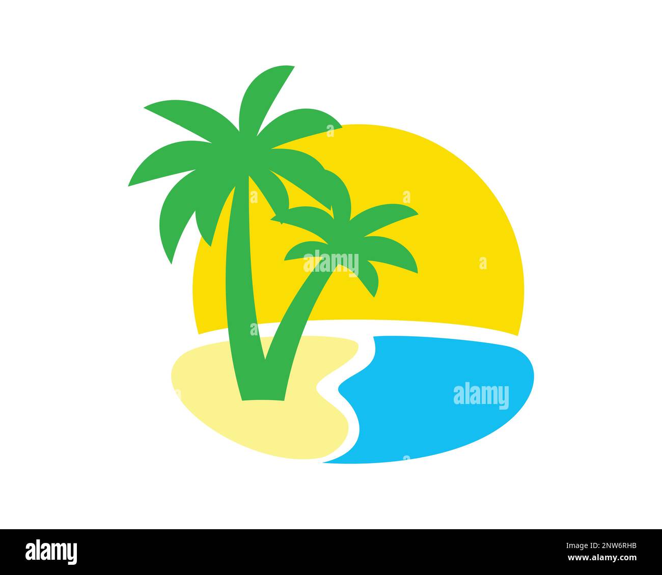 Sonnenuntergang mit Palmen im Strand - einfache Illustration Stock Vektor
