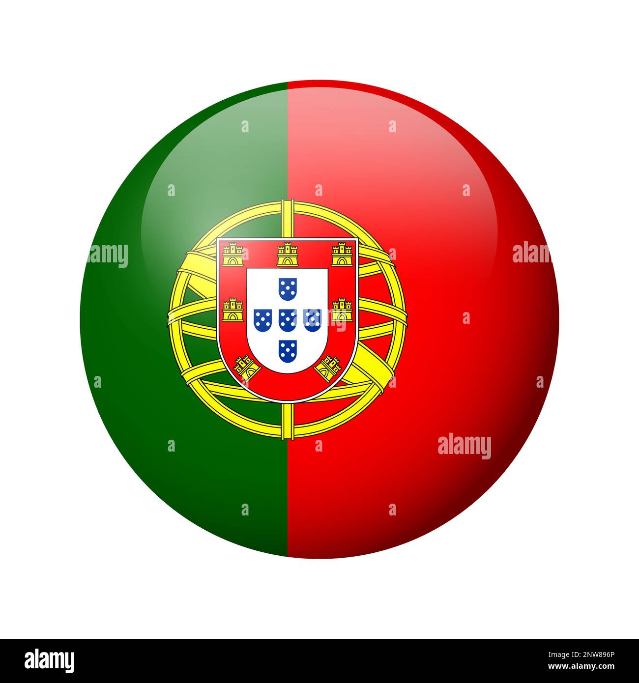 Portugiesische Flagge - glänzendes Kreisschild. Vektorsymbol. Stock Vektor