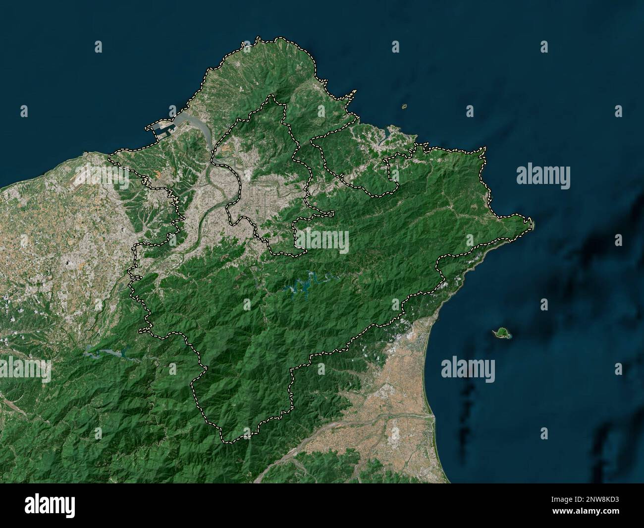 New Taipei City, Sondergemeinde Taiwan. Satellitenkarte mit niedriger Auflösung Stockfoto