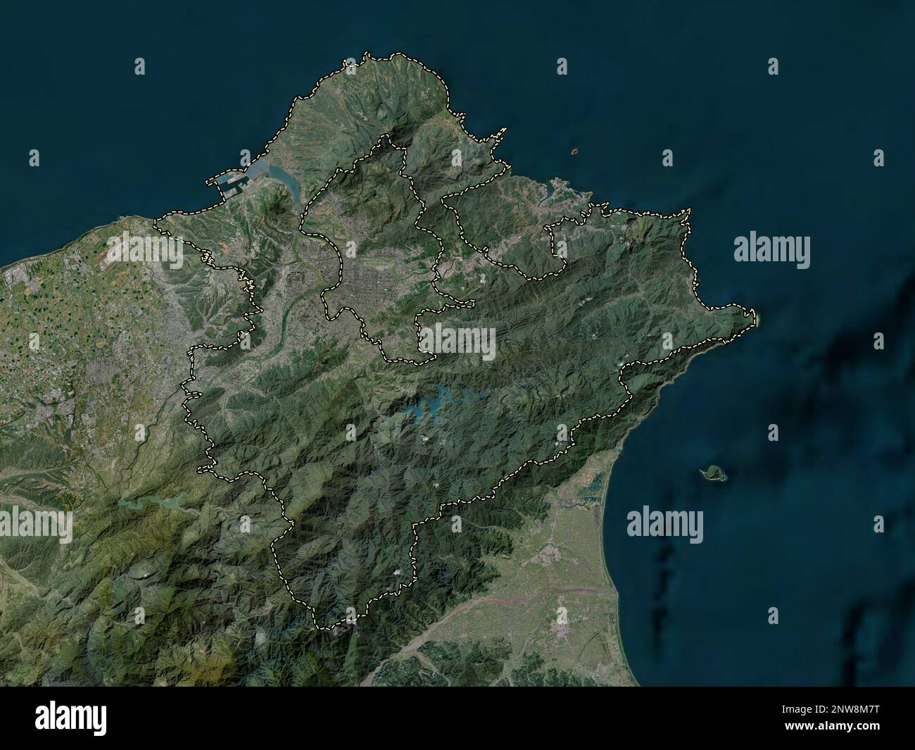 New Taipei City, Sondergemeinde Taiwan. Hochauflösende Satellitenkarte Stockfoto