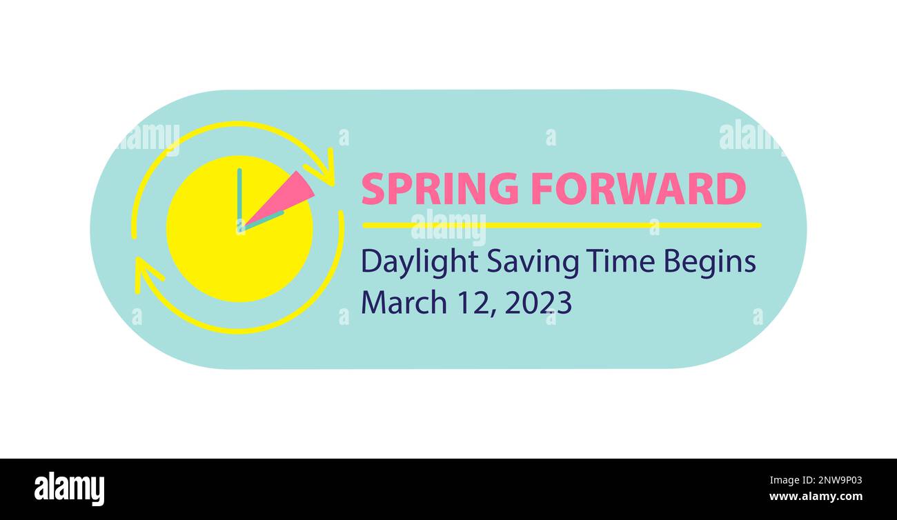 Die Sommerzeit beginnt mit dem 2023-Webbanner. Verschieben Sie Ihre Uhren eine Stunde vor. Webleitfaden mit Zeitplan und Datum für den Frühling Stock Vektor