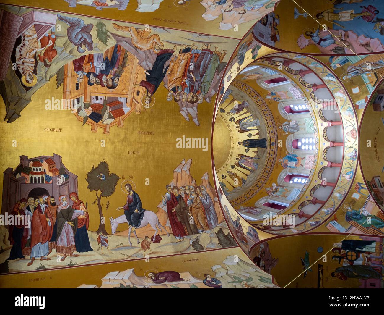 Life of Jesus Szenen in den Fresken der Kathedrale der Auferstehung Christi, Podgorica Stockfoto