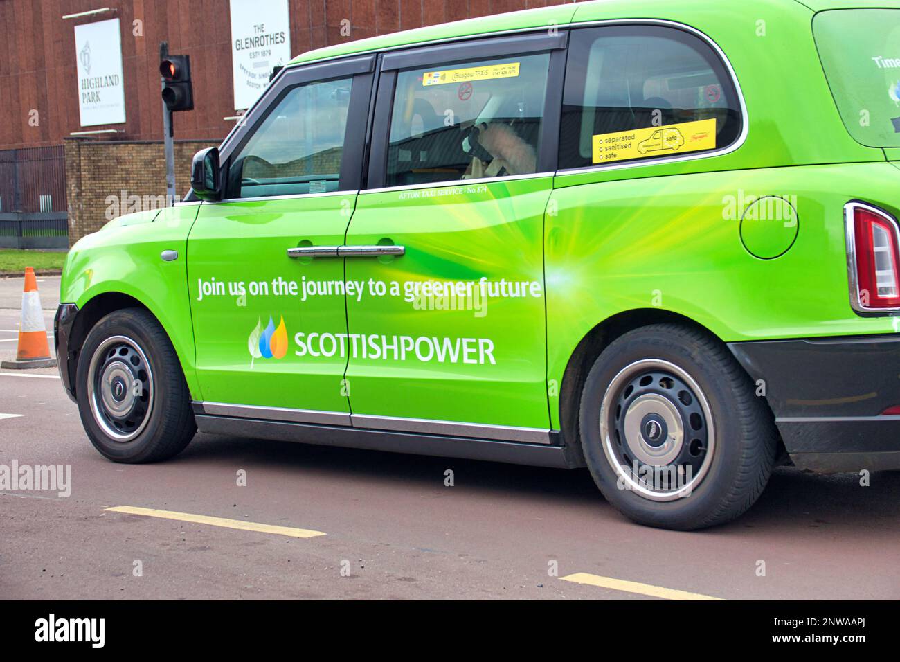 schottische Stromwerbung in einem Taxi Stockfoto