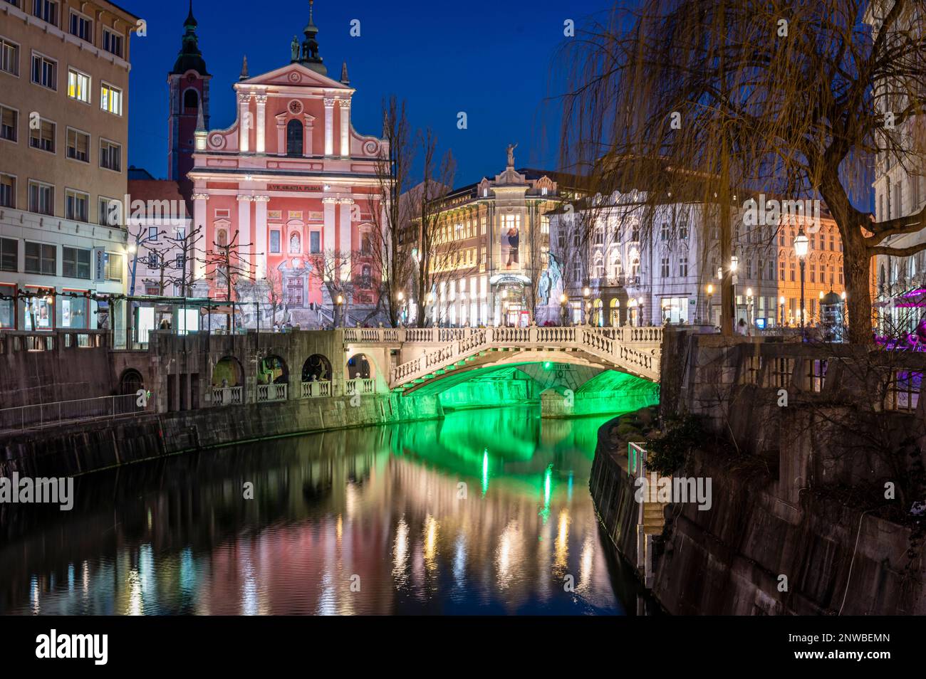 Ljubljana bei Nacht, Ljubljana, Slowenien Stockfoto