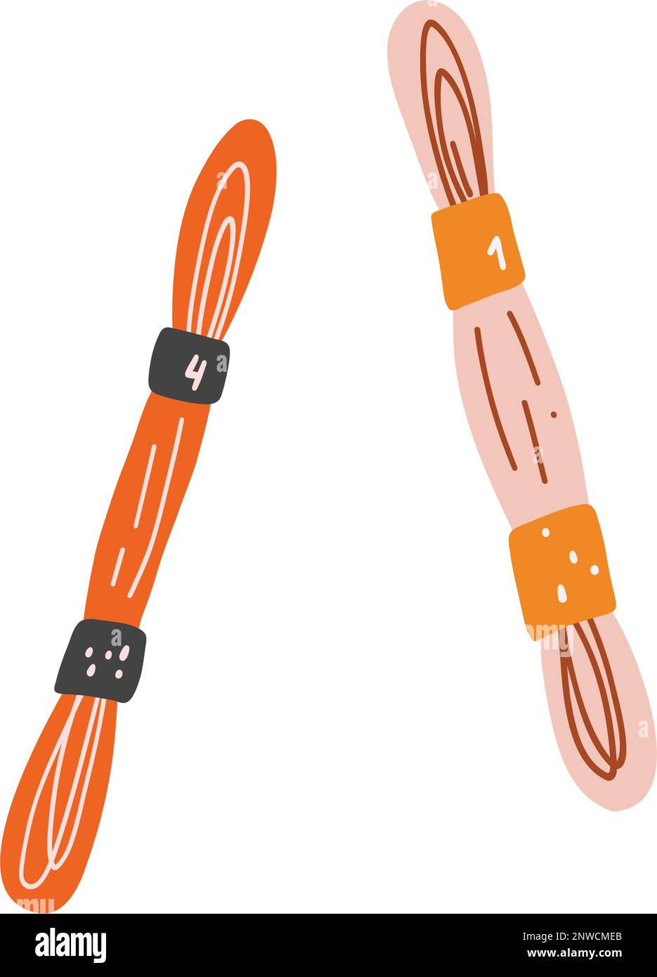 Stickerei-Seide im flachen Cartoon-Stil. Handgezeichnete Vektordarstellung von Moulinfäden, Nadelarbeit, Nähen, Stickereien, Handwerk, Hobby c Stock Vektor