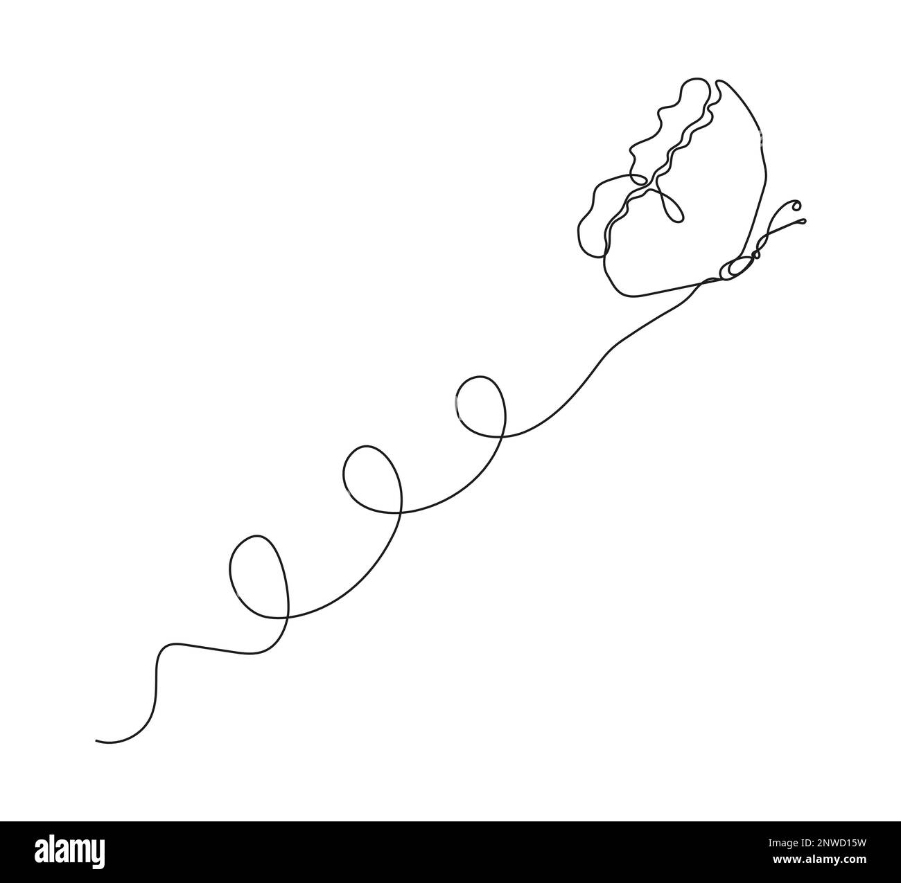Durchgehender Linienvektor des Schmetterlings. Minimalistisches Konturinsekt in Hand gezeichnet. Niedliche Schmetterlingsillustration. Stock Vektor