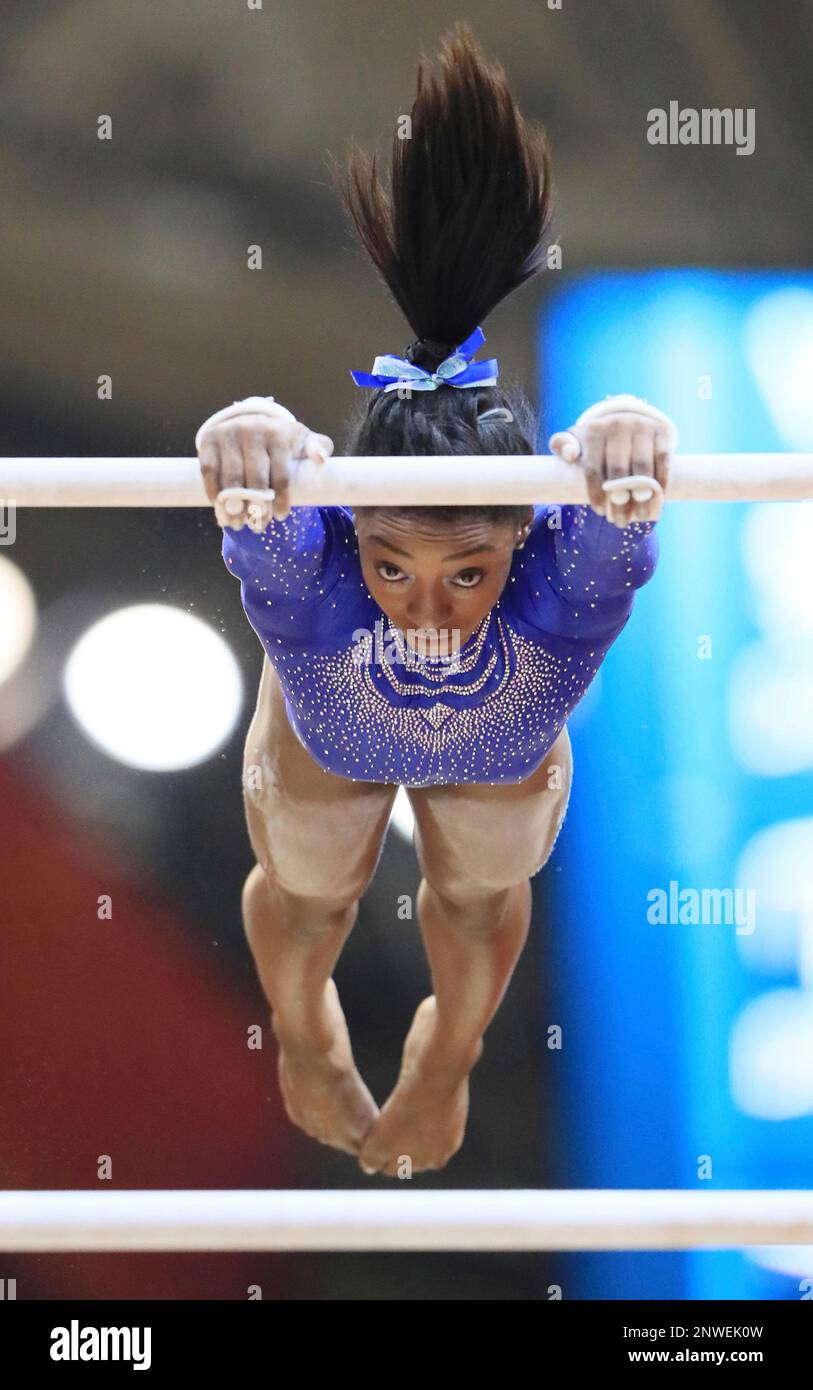 U.S. Simone Arianne Biles performs on uneven parallel bars during the women