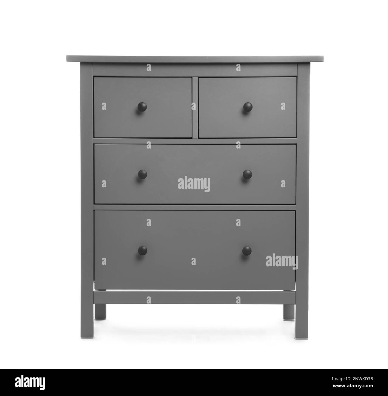 Graue Kommode, isoliert auf weiß Stockfoto