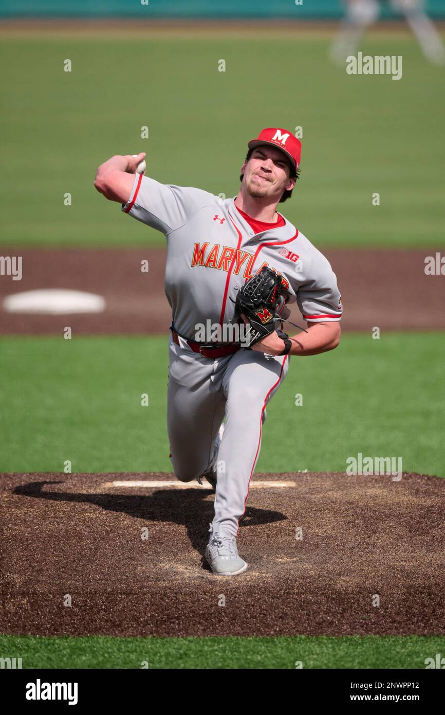 Maryland Terrapins pitcher Nate Haberthier (26) during an NCAA baseball game against the USF Bulls on February 19, 2023 at USF Baseball Stadium in Tampa, Florida. (Mike Janes/Four Seam Images via AP) Stockfoto