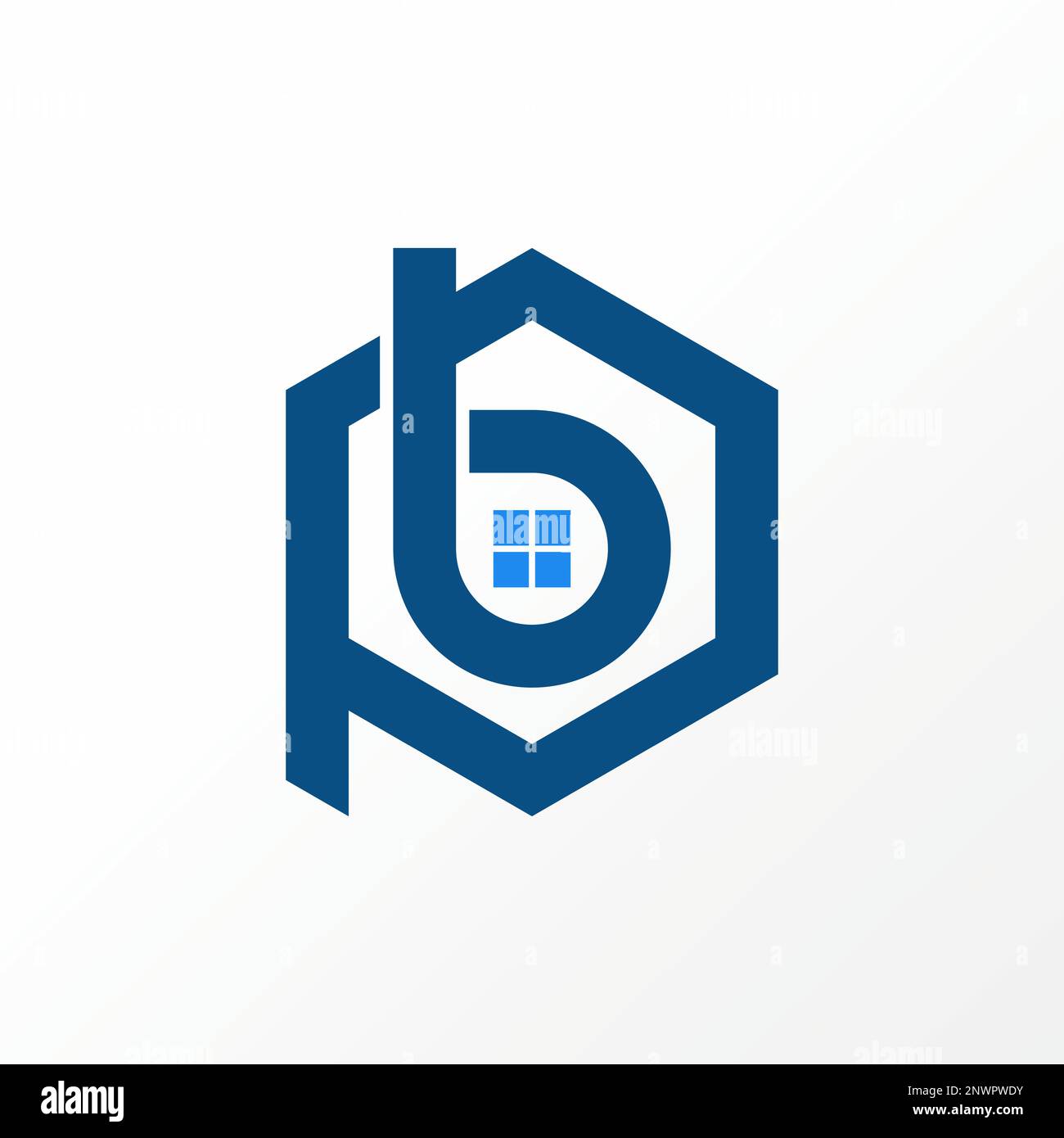 Buchstabe oder Wort BP oder PB Schriftart mit negativem Leerzeichen und sechseckigem und Fenstersymbol Logo-Design abstraktes Konzept Ausgangsmaterial oder Eigenschaft des Vektormaterials Stock Vektor