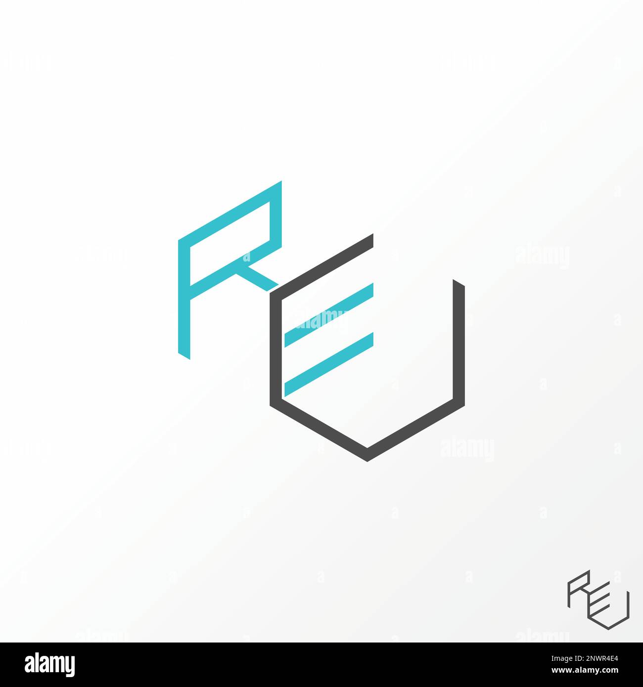 Einfache und einzigartige Buchstaben- oder Wortschrift REU REV RLE RCE-Linienschrift auf 3D doppeltem Sechskant oder Box Grafiklogos abstraktes Konzept Vektormonogramm Stock Vektor