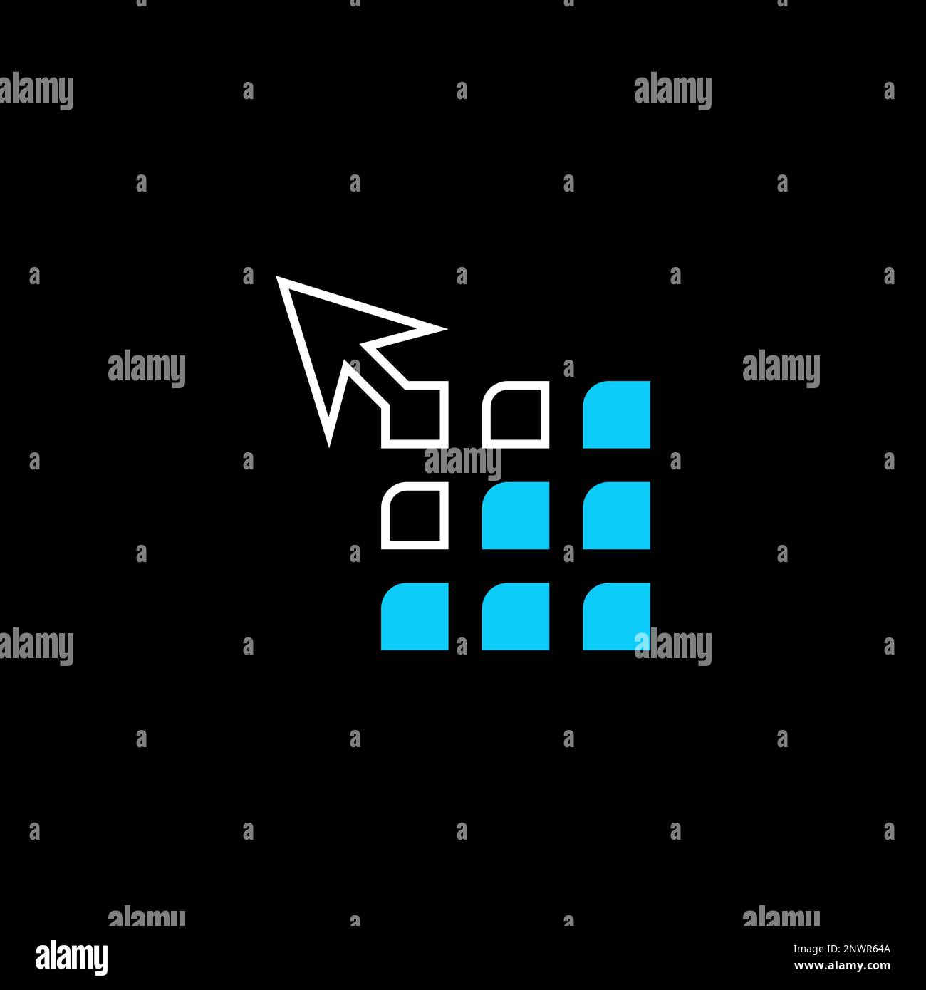 Neun rechteckige Kreise sind mit Pfeil und Buchstabe C an der Ecke markiert Grafiksymbol Logo-Design abstraktes Konzept Vektortechnologie oder Internet Stock Vektor