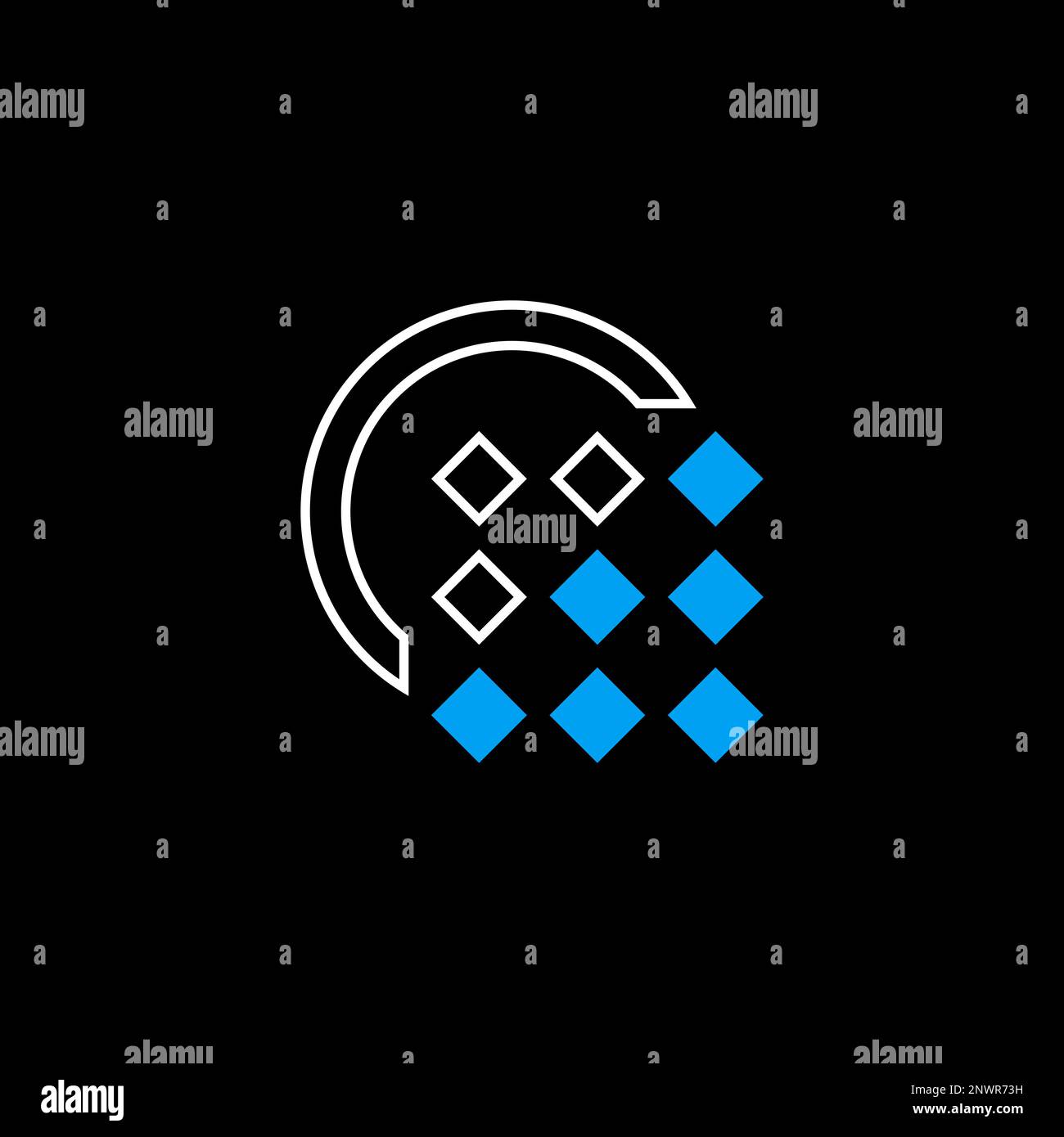 Neun rechteckige Kreise sind mit Pfeil und Buchstabe C an der Ecke markiert Grafiksymbol Logo-Design abstraktes Konzept Vektortechnologie oder Internet Stock Vektor