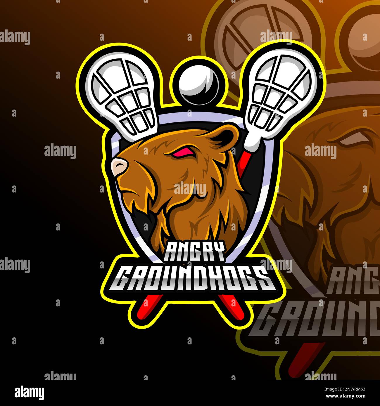 Murmeltier Lacrosse Tiermaskottchen Sport Club-Teamabzeichen Stock Vektor