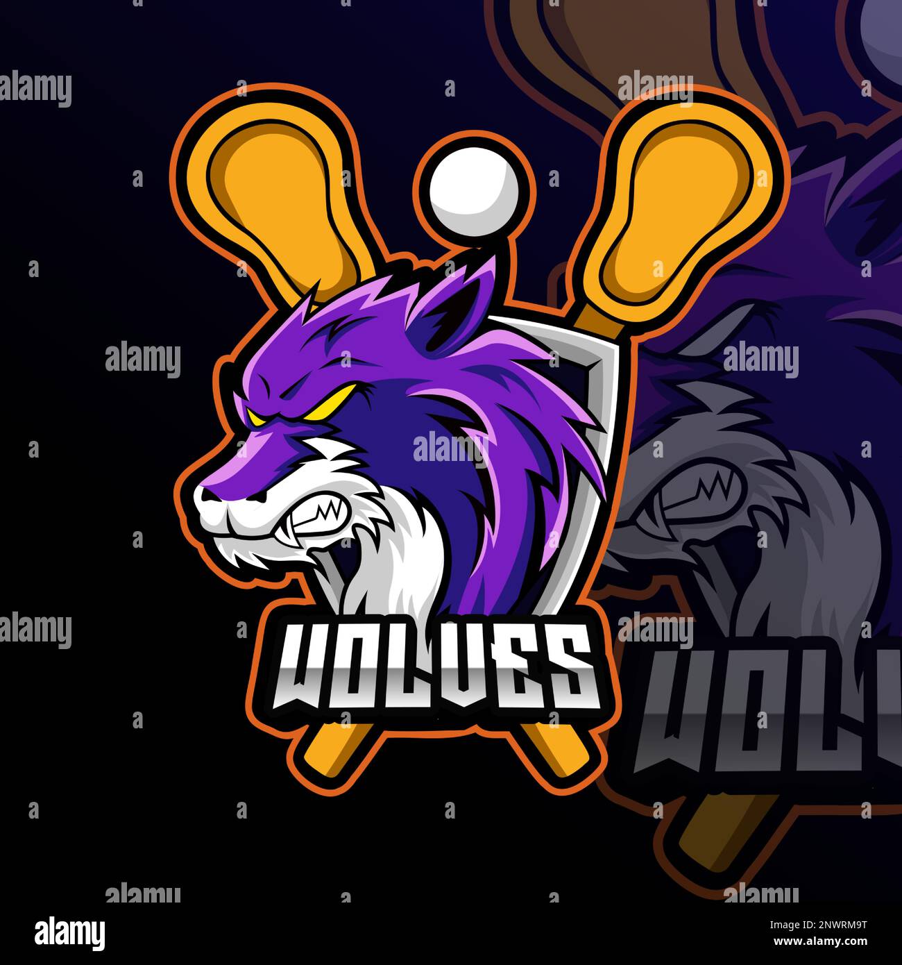Wölfe Lacrosse Tiermaskottchen Sport Club Teamabzeichen Stock Vektor