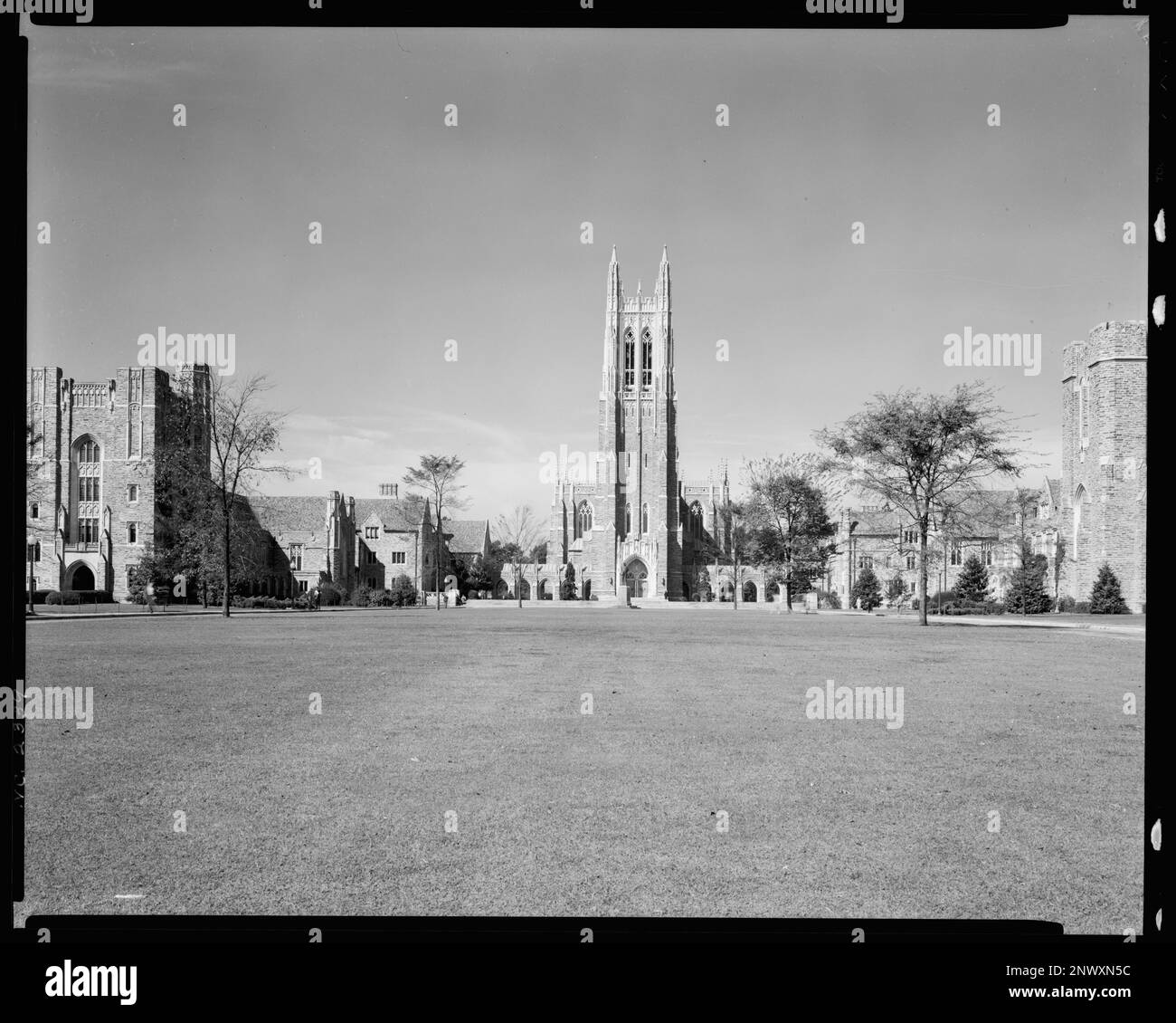 Duke University, Durham, Durham County, North Carolina. Carnegie Survey of the Architecture of the South (Carnegie-Umfrage zur Architektur des Südens). Usa, North Carolina, Durham County, Durham, Rasen, Universitäten und Hochschulen. Stockfoto