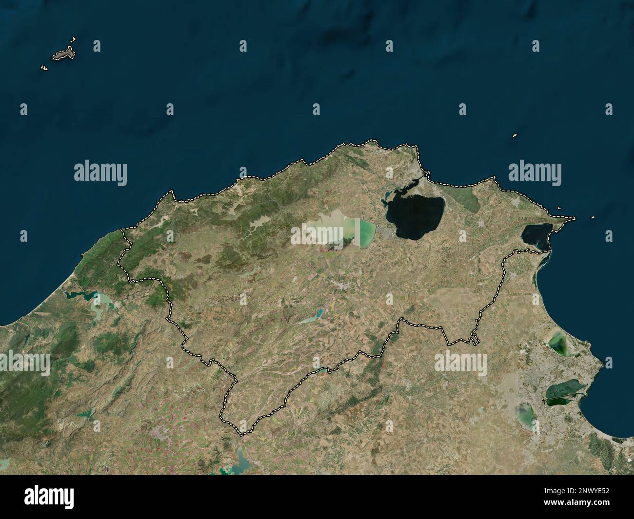 Bizerte, tunesische Regierung. Hochauflösende Satellitenkarte Stockfoto