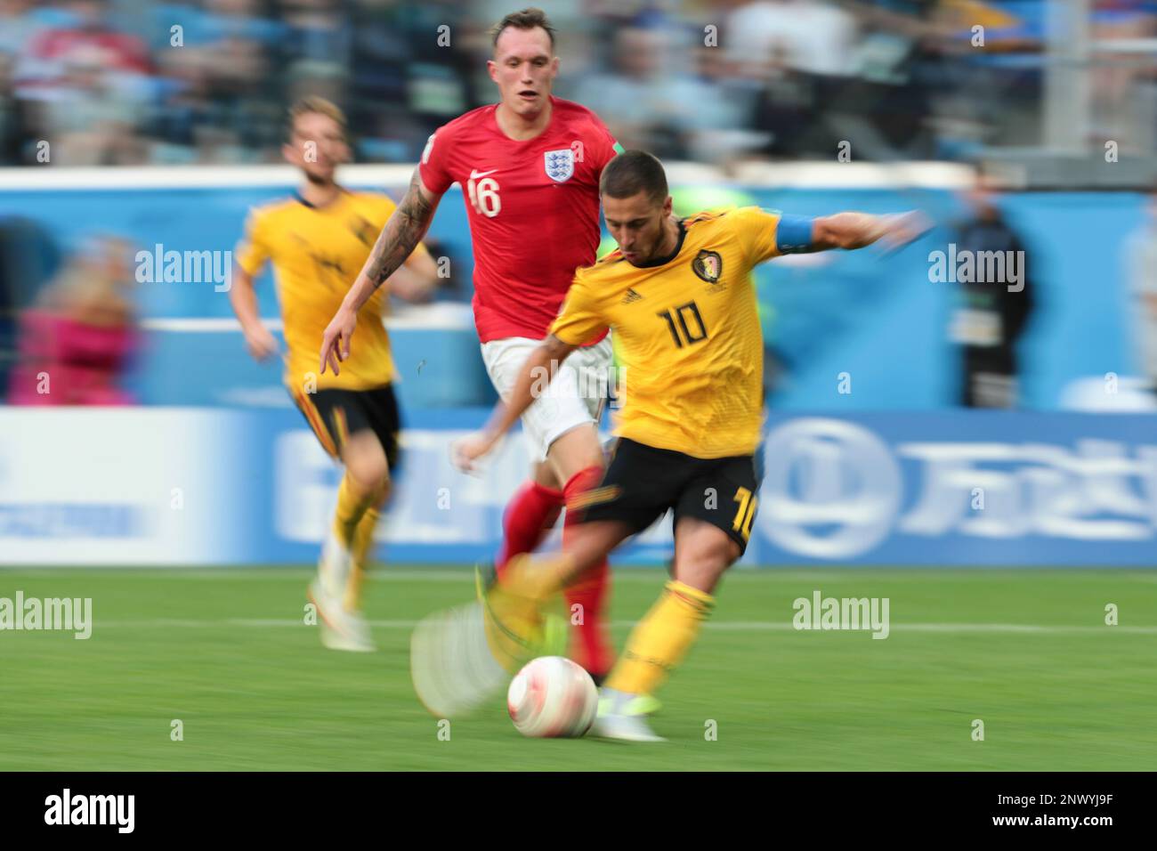 SAINT PETERSBURG, RUSSIA - JULY 14: forward Eden Hazard of Belgium National team during the third place match between Belgium and England at the FIFA World Cup 2018 at the Saint Petersburg Stadium, Russia, Saturday, July 14, 2018. (Photo by Anatoliy Medved/Icon Sportswire) (Icon Sportswire via AP Images) Stockfoto