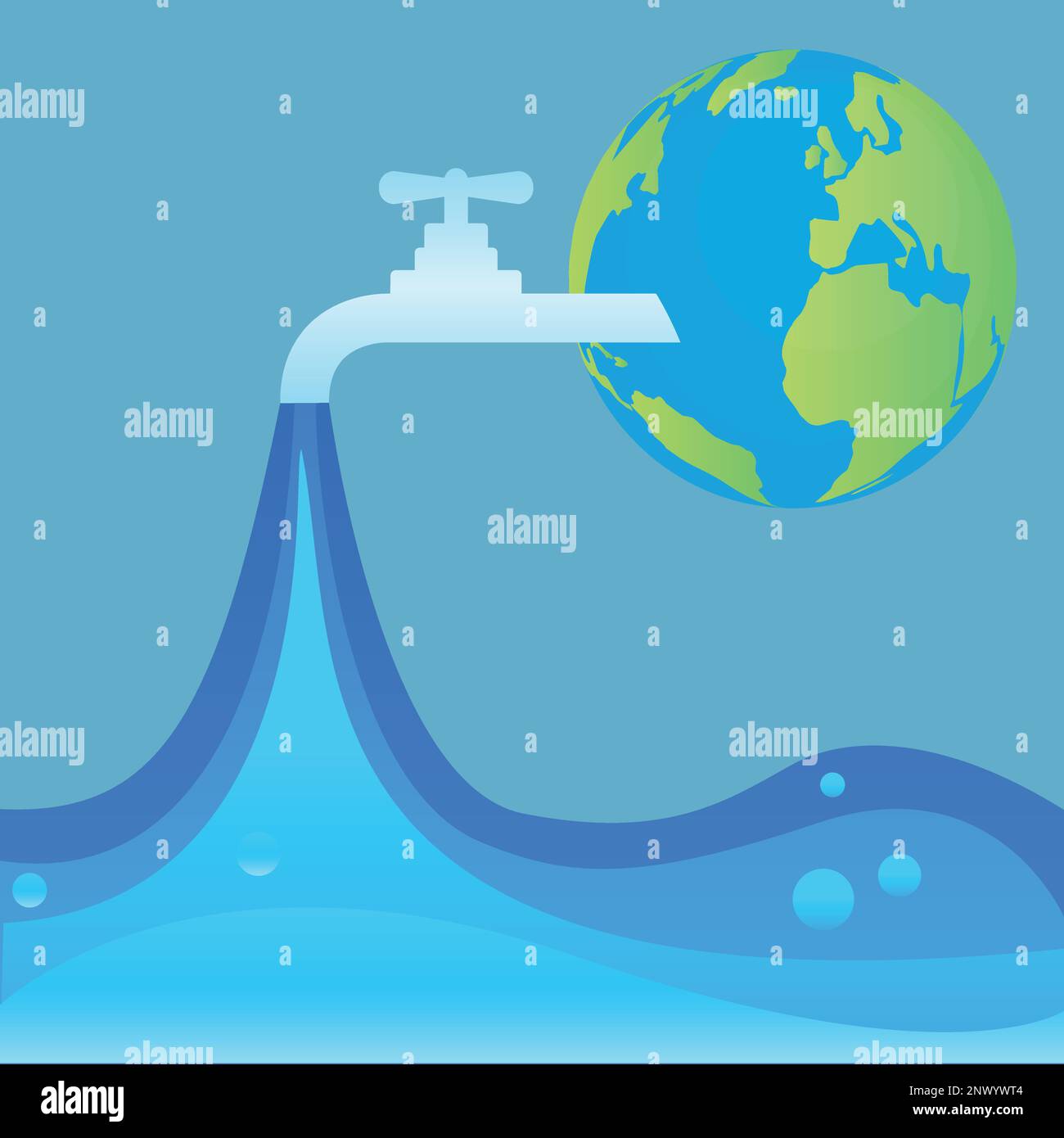 Leitungswasser und Erdkugel, World Water Day Konzept Stock Vektor