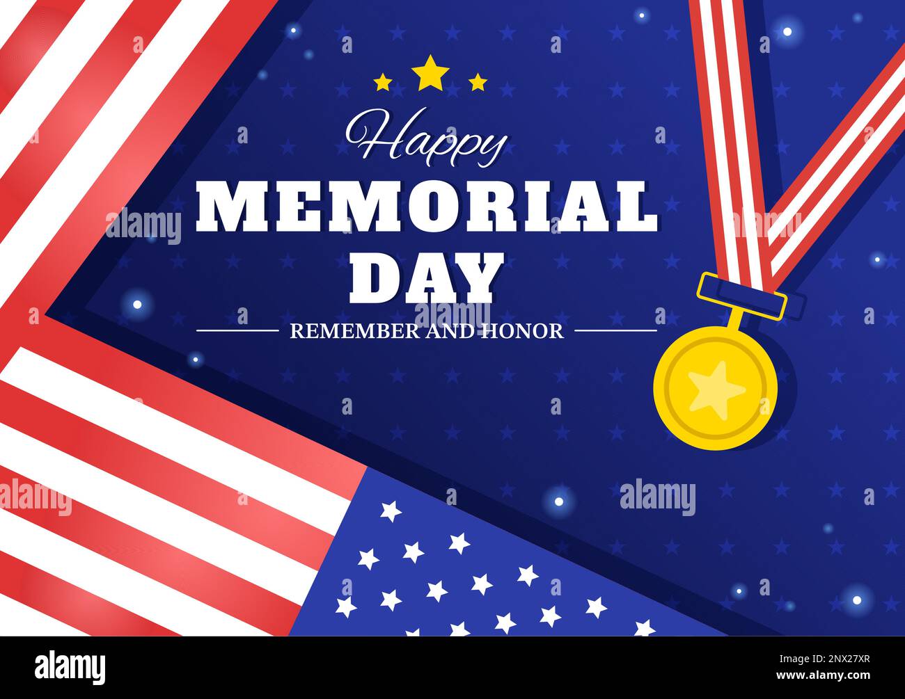 Memorial Day Illustration mit American Flag, Remember and Honor to Meritorious Soldier in Flat Cartoon Hand Drawn for Landing Page Templates Stock Vektor