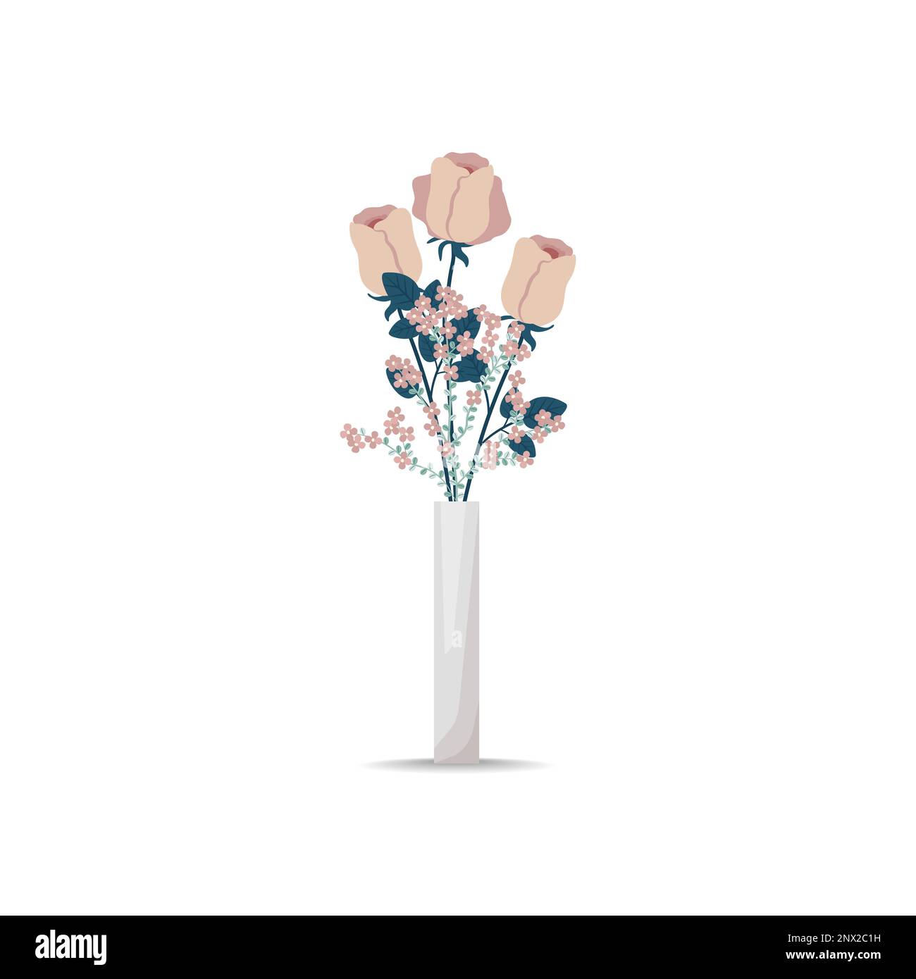 Ein Strauß Rosen in einer Vase. Blühende Blumen für die Zimmerdekoration. Vektordarstellung im flachen Stil, Bo Stock Vektor
