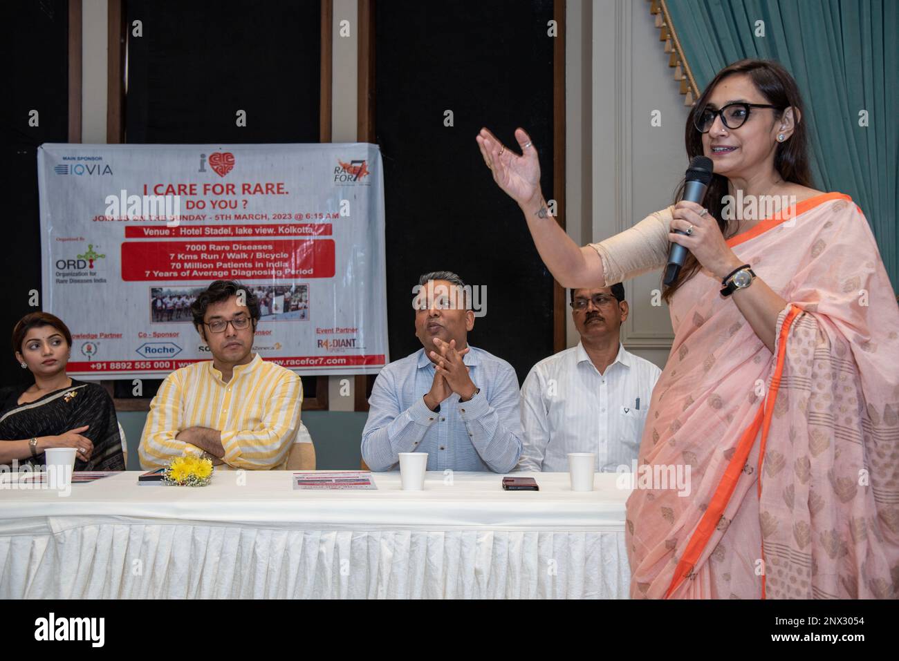 Kalkutta, Westbengalen, Indien. 1. März 2023. Verschiedene Momente des Pressekonferenzprogramms DER ORDI (Organisation für seltene Krankheiten Indien) für ihre bevorstehende Aufklärungsveranstaltung über seltene Krankheiten bei der RCGC (Kreditbild: © Amlan Biswas/Pacific Press via ZUMA Press Wire) NUR REDAKTIONELLE VERWENDUNG! Nicht für den kommerziellen GEBRAUCH! Stockfoto