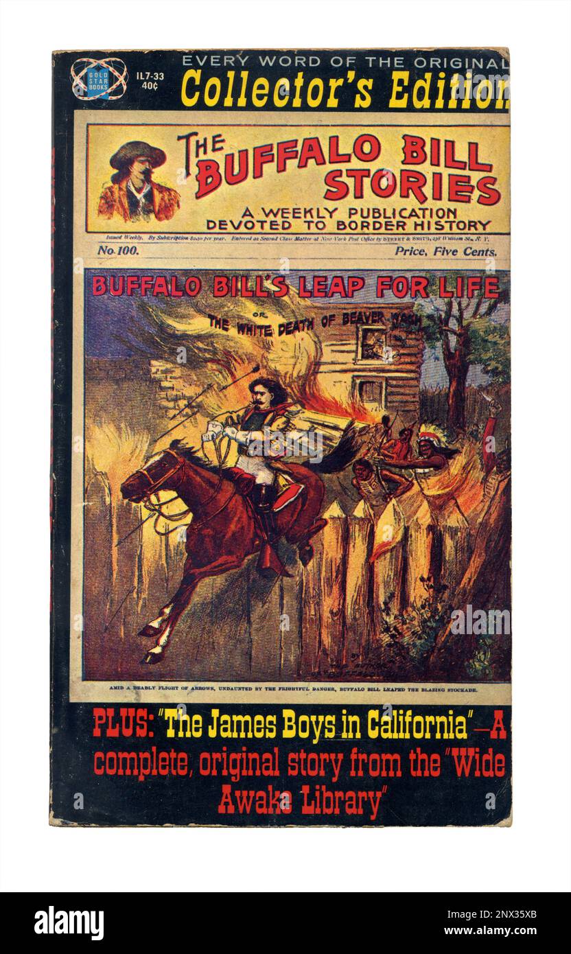 Vintage Western Taschenbuch Cover, Buffalo Bill, Buffalo Bill's Leap for Life, 1960er Stockfoto
