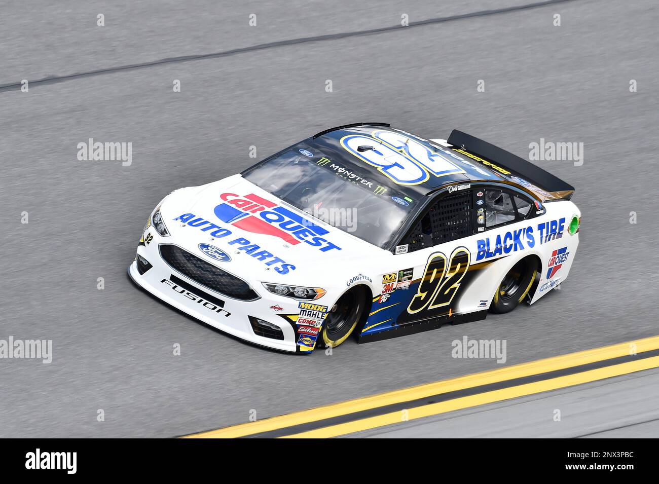 David Gilliland, RBR Enterprises, Black's Tire Service / Carquest Auto Parts Ford Fusion during practice for the NASCAR Monster Energy Cup Series Daytona 500 at Daytona International Speedway, Daytona Beach, FL. Saturday 10 February 2018 (AP Photo/NKP, John K Harrelson) MANDATORY CREDIT Stockfoto