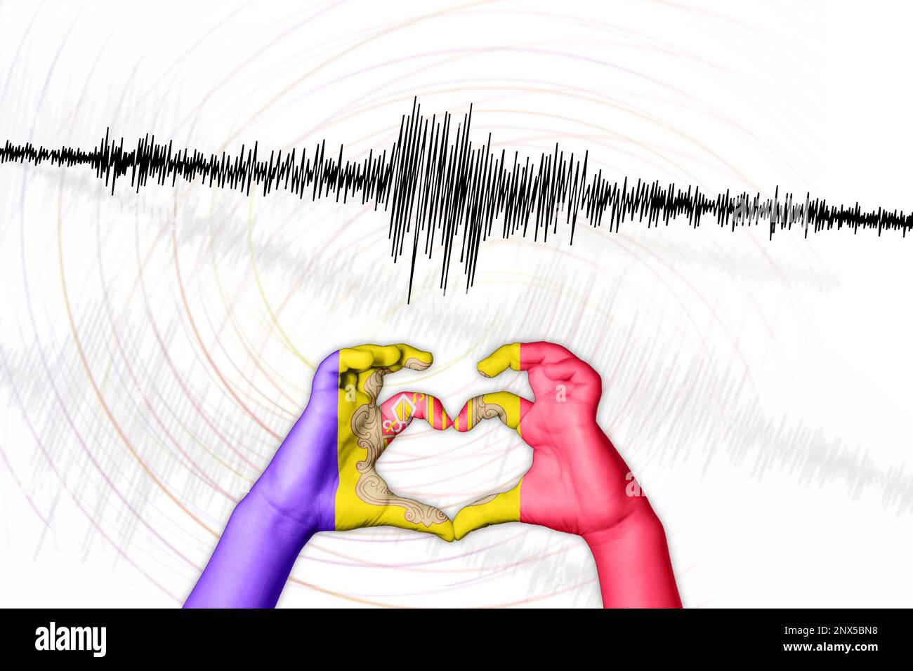 Erdbeben Andorras Symbol der Heart Richter Scale Stockfoto
