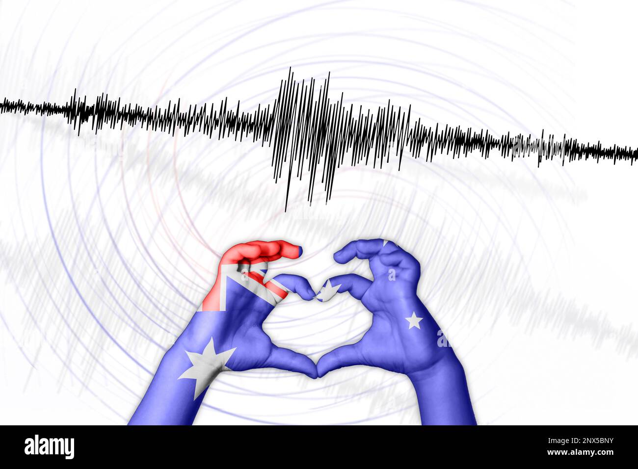 Erdbeben in Australien Symbol der Heart Richter Scale Stockfoto