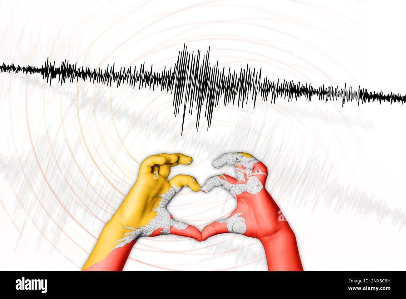 Erdbeben-Bhutan-Symbol der Heart Richter Scale Stockfoto