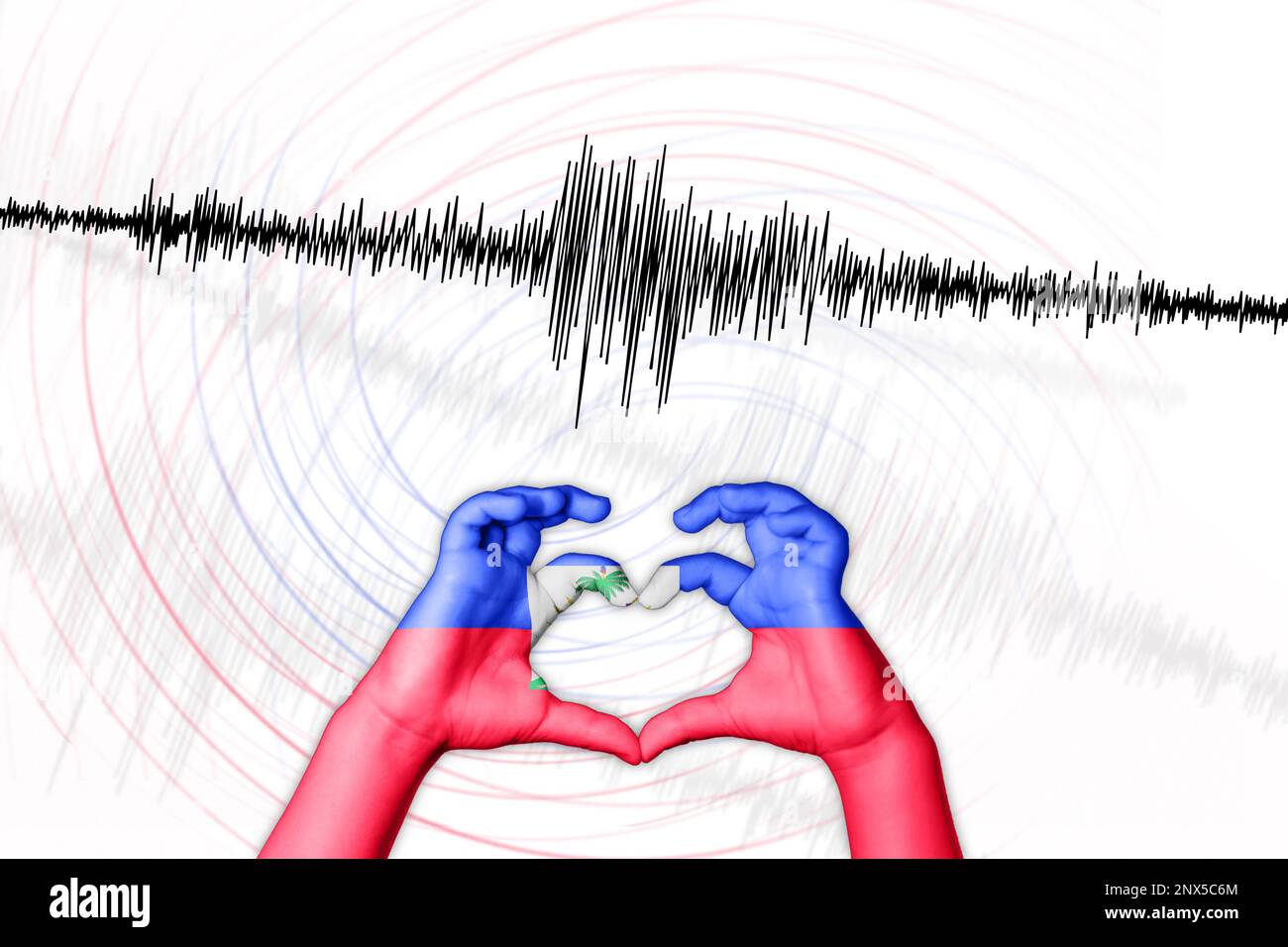 Seismische Aktivität Erdbeben Haiti Symbol der Heart Richter Scale Stockfoto