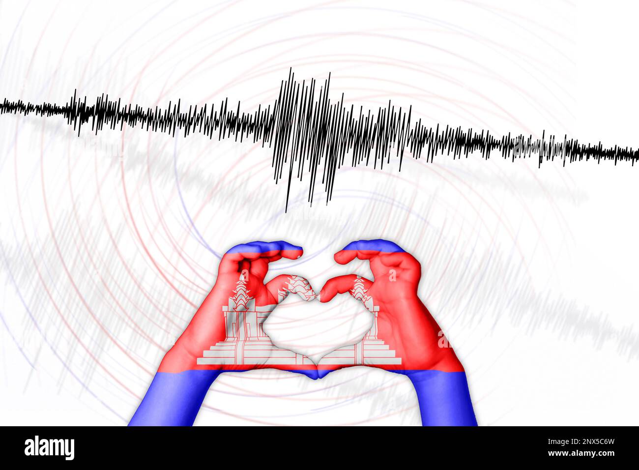 Seismische Aktivität Erdbeben Kambodscha Symbol der Heart Richter Scale Stockfoto