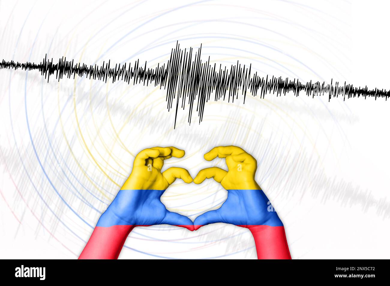 Erdbeben Kolumbiens Symbol der Heart Richter Scale Stockfoto