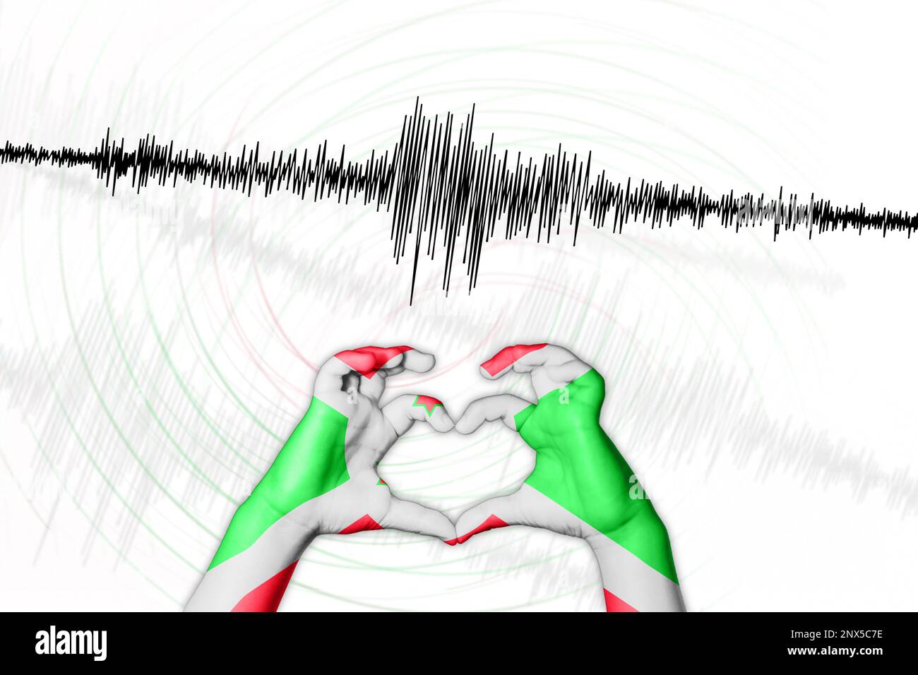 Erdbeben Burundi-Symbol der Heart Richter Scale Stockfoto