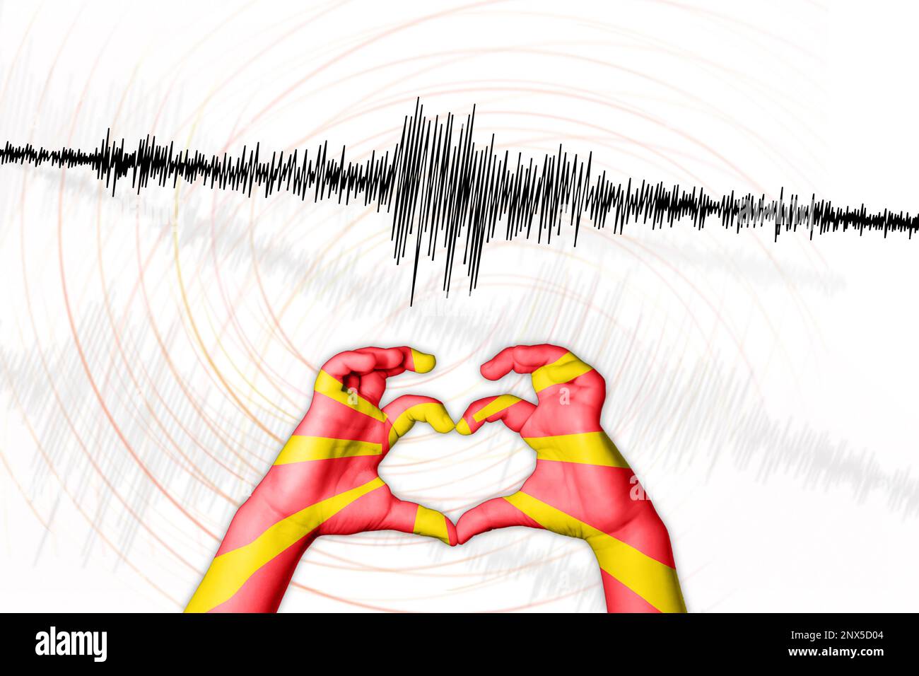 Erdbeben Nordmazedonien Symbol der Heart Richter Scale Stockfoto