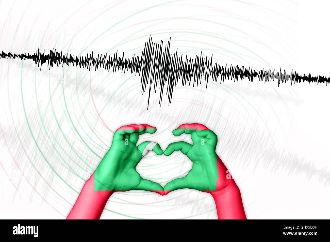 Seismische Aktivität Erdbeben Malediven Symbol der Heart Richter Scale Stockfoto