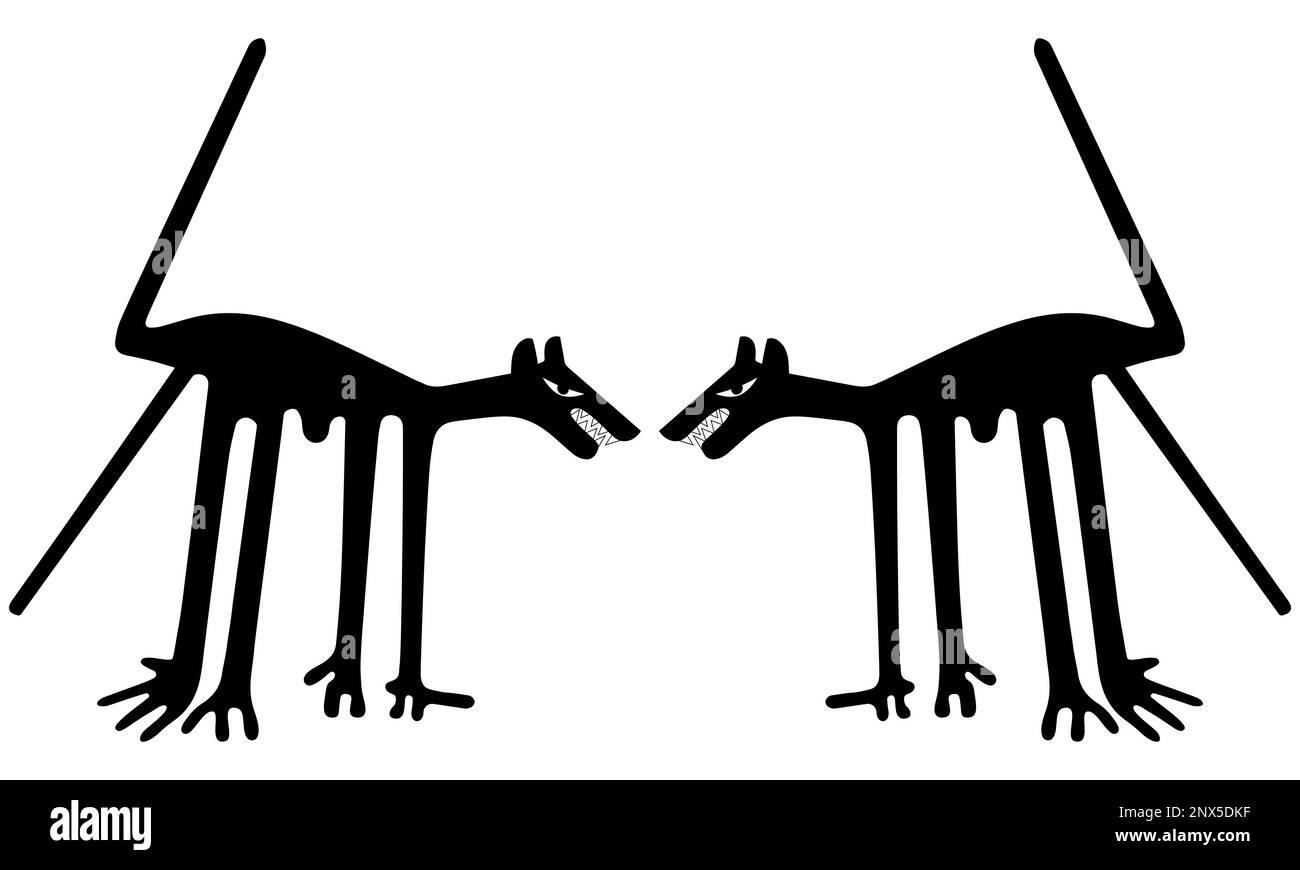 Kampf - eine Paraphrase der berühmten Geoglyphe des Hundes aus Nazca Stock Vektor