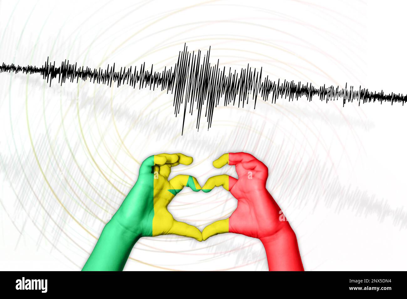 Erdbeben mit seismischer Aktivität Senegal-Symbol der Heart Richter Scale Stockfoto