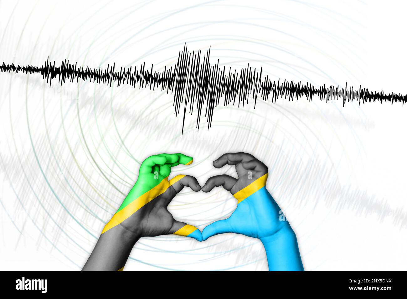 Erdbeben in Tansania Symbol der Heart Richter Scale Stockfoto