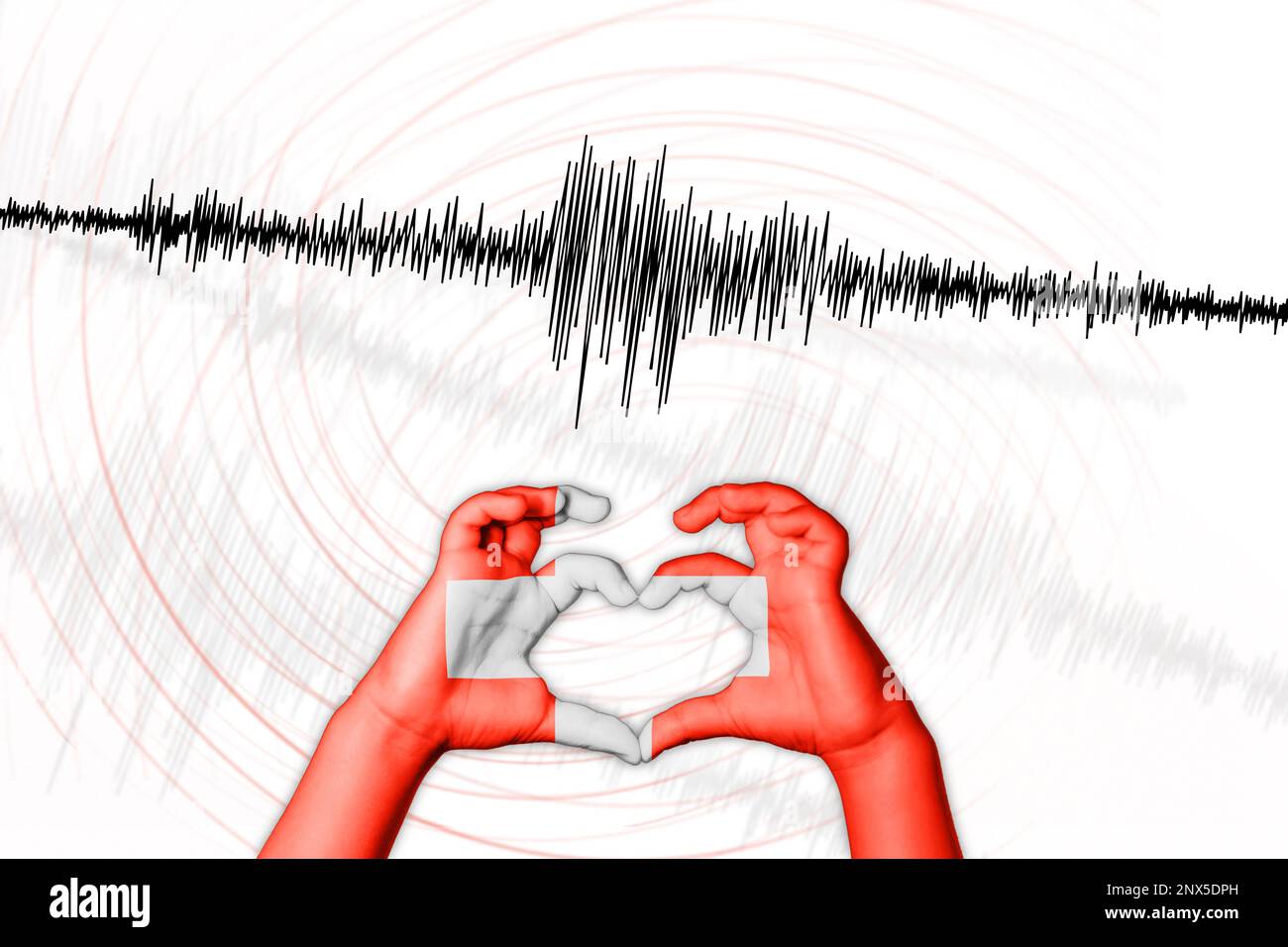 Seismische Aktivität Erdbeben Schweiz Symbol der Heart Richter Scale Stockfoto