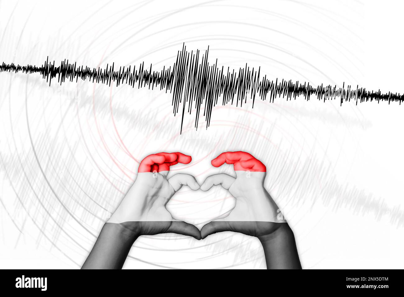 Seismische Aktivität Erdbeben Jemen Symbol der Heart Richter Scale Stockfoto