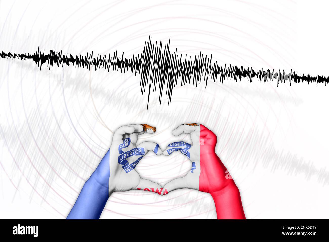 Erdbeben Iowa Symbol der Heart Richter Scale Stockfoto