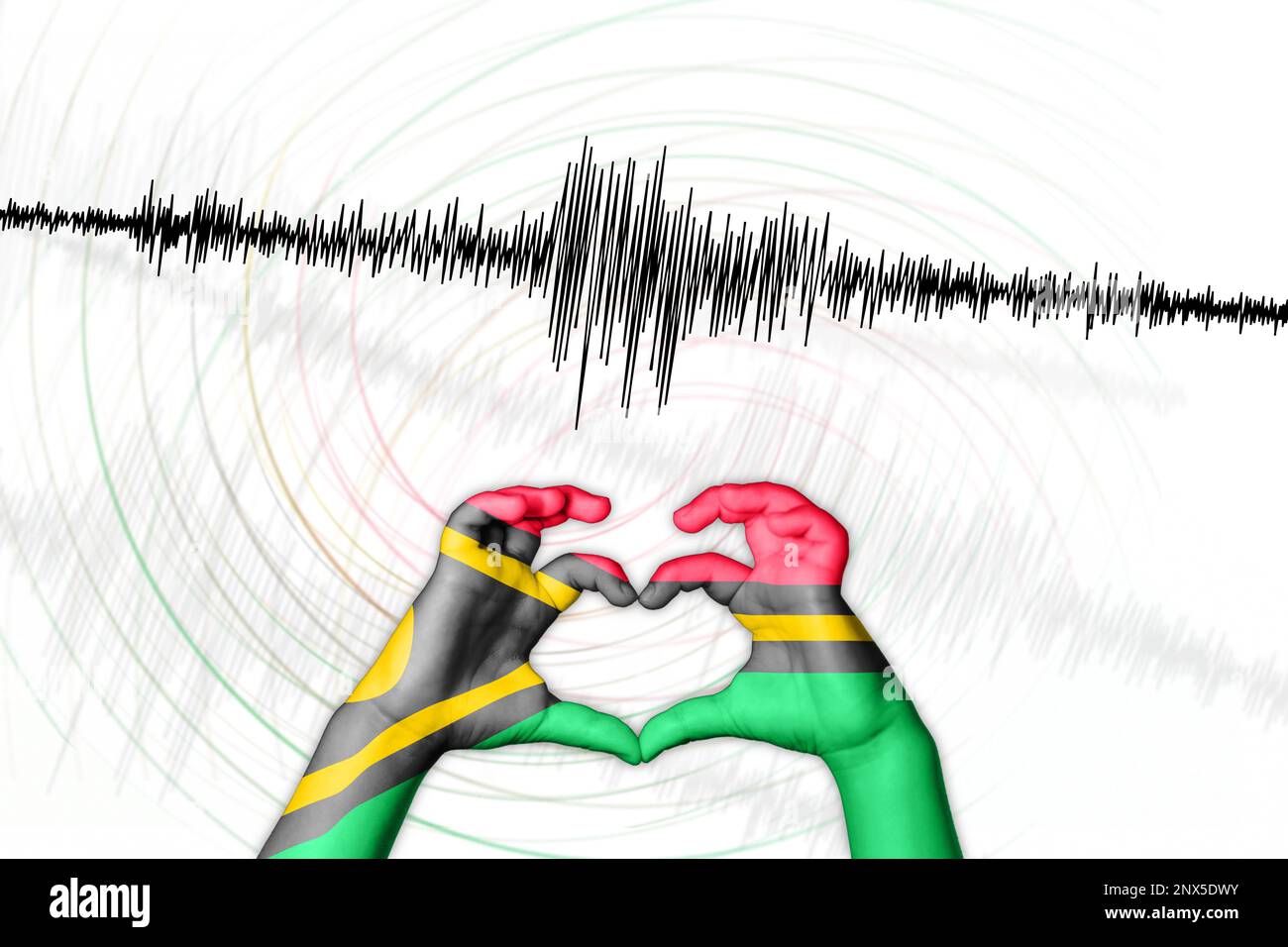 Erdbeben, Erdbeben, Vanuatu-Symbol der Heart Richter Scale Stockfoto