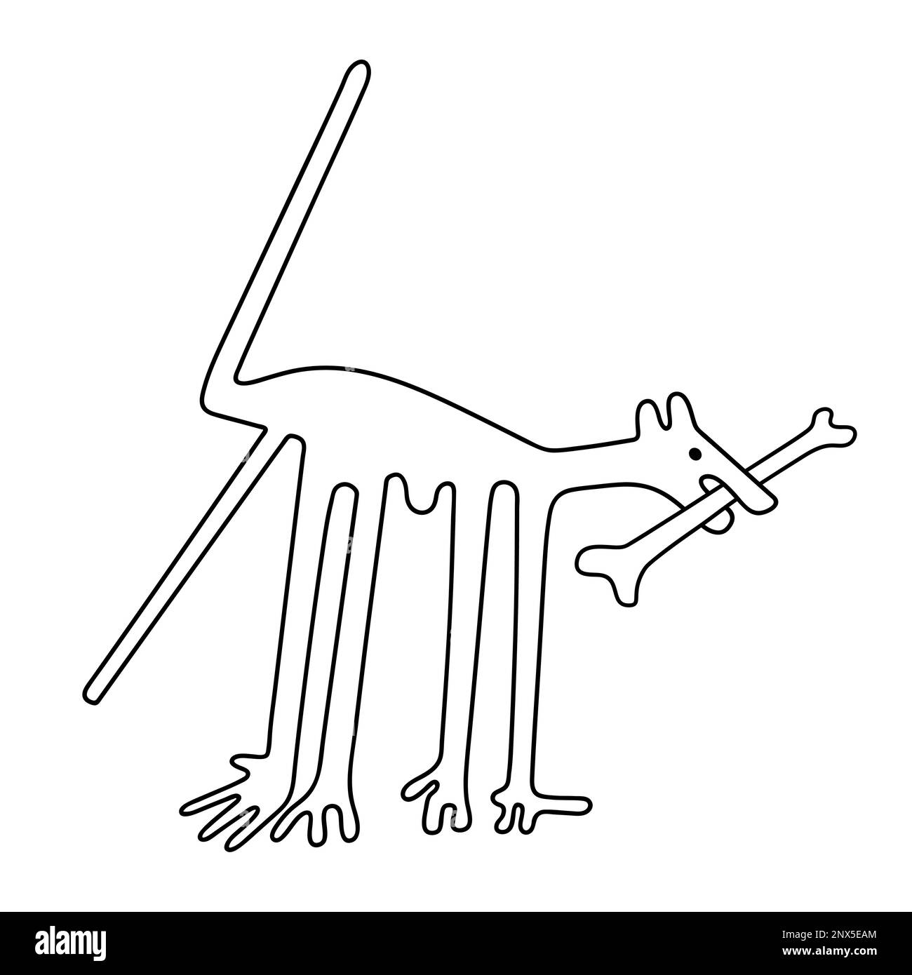 Der Hund mit Knochen - eine Paraphrase der berühmten Geoglyphe der Hund aus Nazca Stock Vektor