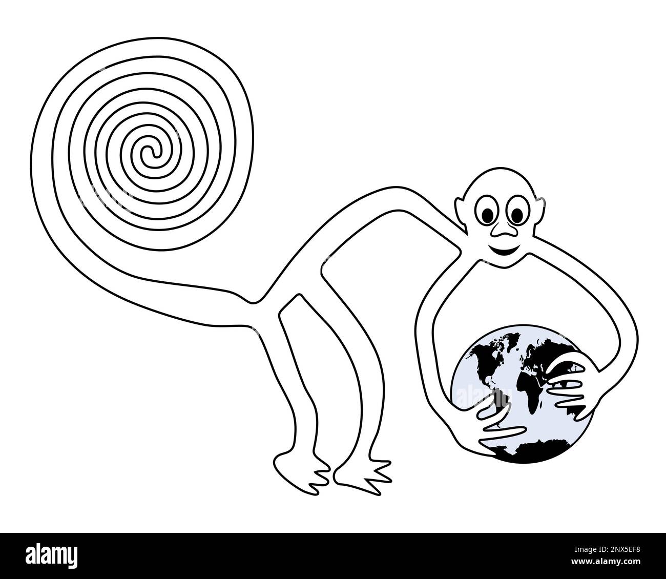 Ein Affe mit der Erde in den Händen Stock Vektor