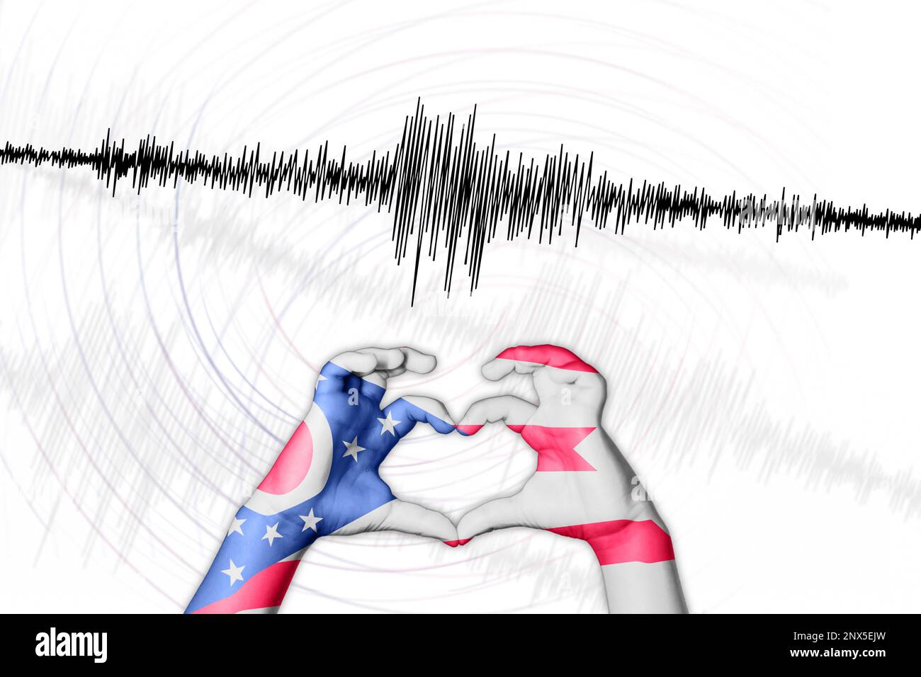 Erdbeben-Ohio-Symbol der Heart Richter Scale Stockfoto