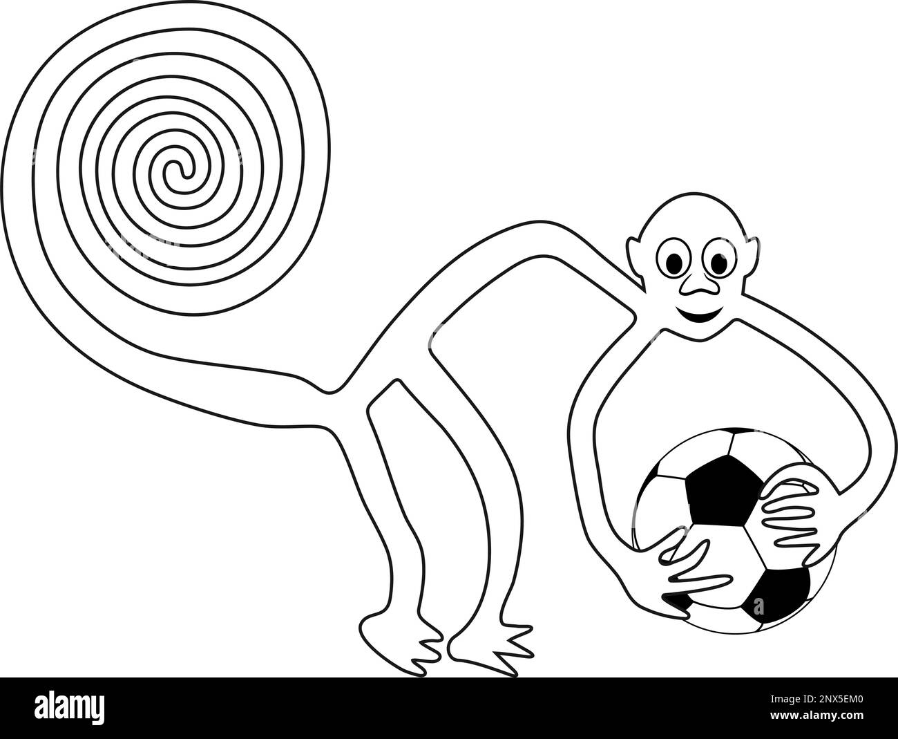 Affe mit dem Fußball in den Händen - Paraphrase der berühmten Geoglyphe des Affen aus Nazca Stock Vektor